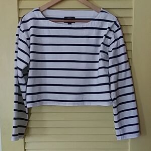 J. Crew Navy and White Striped Long-Sleeve Cropped Top